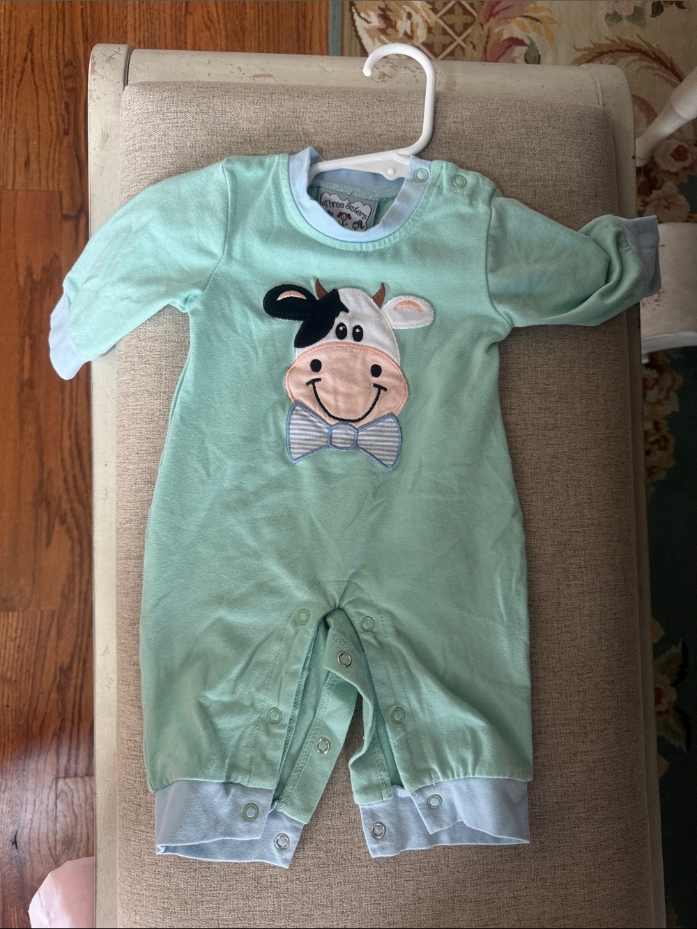 Mint Green Baby One-Piece with Cow Applique